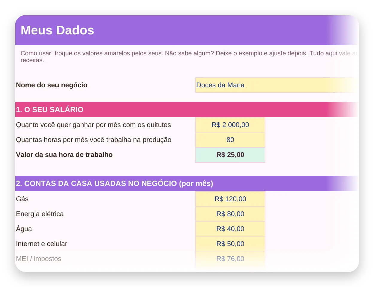 Aba Meus Dados da planilha