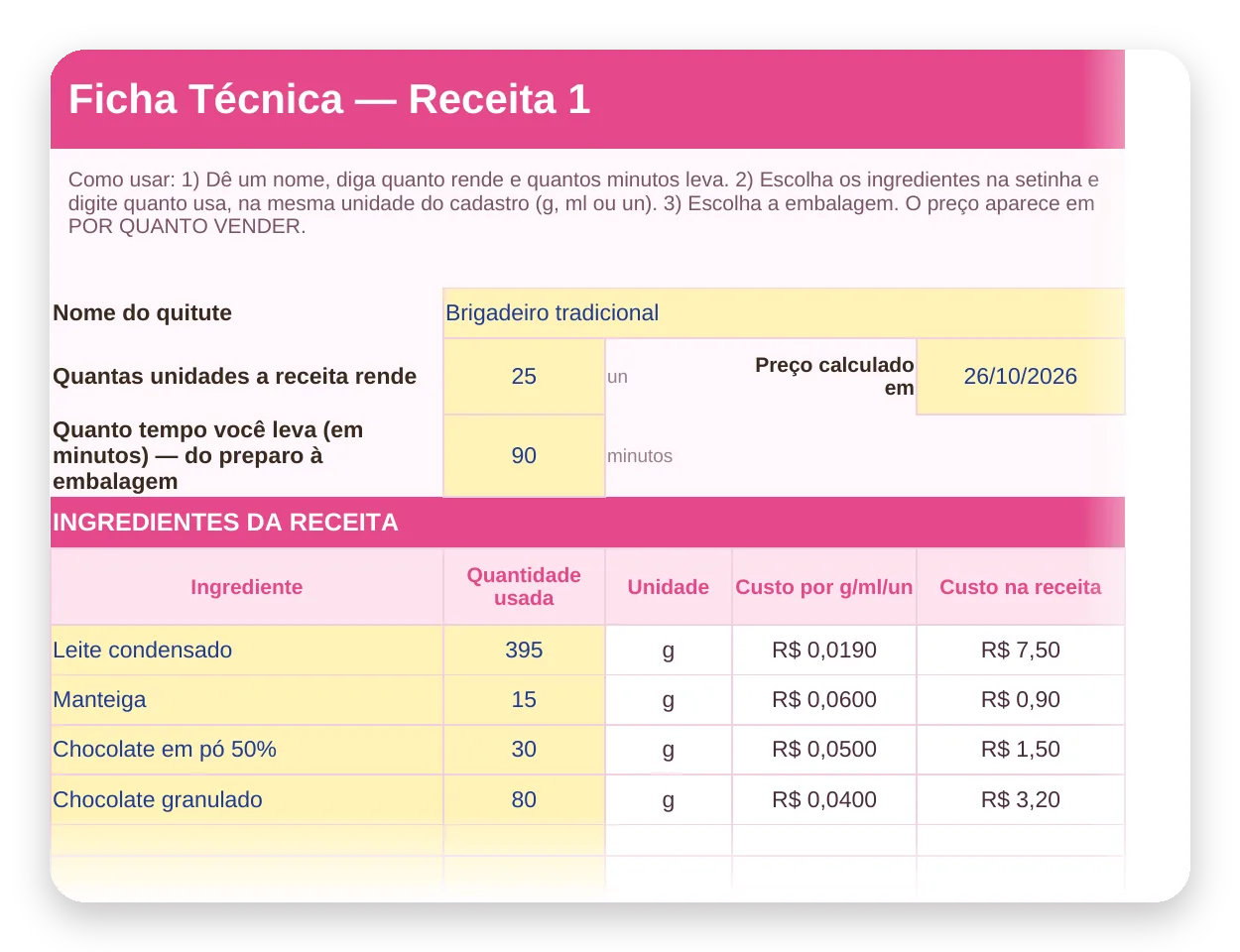Aba Receita da planilha