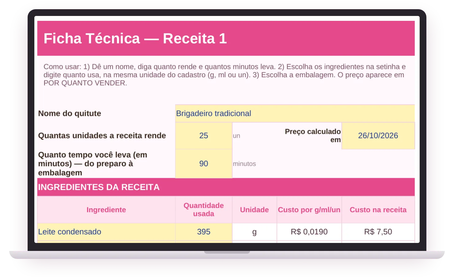 Planilha aberta no notebook